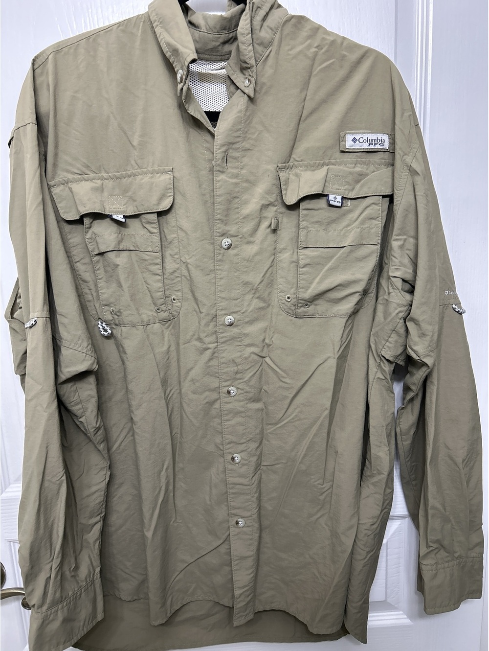 Columbia Men's Long Sleeve Outdoor Fishing Shirt Khaki Size Large